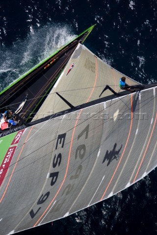 VALENCIA SPAIN  May 14th  HRH King JuanCarlos of Spain orange shirt racing as 18th man onboard Desaf