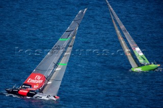 VALENCIA, SPAIN - May 14th:  Emirates Team New Zealand racing Desafio Espanol during the first semi final match of the Louis Vuitton Cup on May 14th 2007. Team New Zealand wins 1-0.