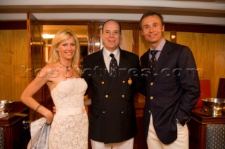 VALENCIA, SPAIN - May 14th:  Ernesto Bertarelli (right) head of Alinghi with his wife Kirsten meets HRH Prince Albert of Monaco during the Louis Vuitton Cup.