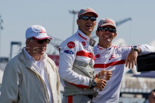 Valencia, 18 05 2007. Louis Vuitton Cup Semi Finals. Luna Rossa Challenge. Torben Grael, Francesco De Angelis,  Patrizio Bertelli.