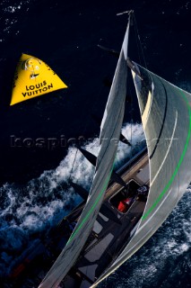 Emirates Team New Zealand rounding the leeward mark at the Louis Vuitton Cup