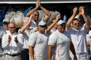 Chris Dickson and the crew of BMW Oracle congratulate Luna Rossa on its victory in the Louis Vuitton Cup