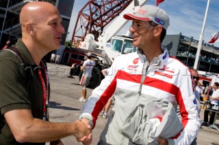 VALENCIA, SPAIN - May 18th: Claudio Bision (left) meets Francesco di Angeles of Luna Rossa Prada Challenge (ITA) before leaving to race against BMW Oracle (USA) in the fourth semi final match of the Louis Vuitton Cup on May 18th 2007. Prada wins 3-1.