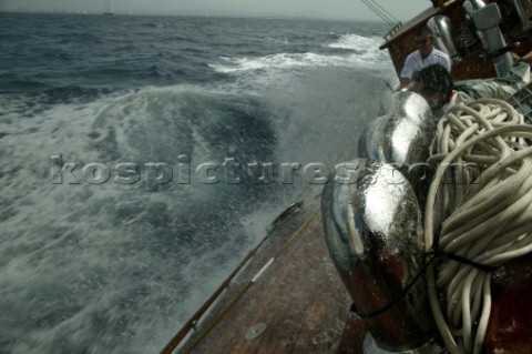 PALMA MAJORCA  JUNE 16TH  The crew onboard the JClass yacht Ranger practice manoeuvres in preparatio