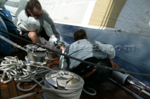 PALMA MAJORCA  JUNE 16TH  The crew onboard the JClass yacht Ranger practice manoeuvres in preparatio