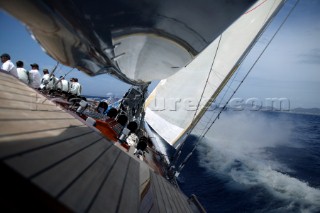 PALMA, MAJORCA - JUNE 16TH:  The crew onboard the J-Class yacht Ranger practice manoeuvres in preparation for The Superyacht Cup Ulysse Nardin on June 16th 2007. Fifty-two of the worlds largest and most expensive sailing superyachts have gathered in Majorca for three days of racing and social events beginning tomorrow. The combined length of the yachts is in excess of 2.2km.