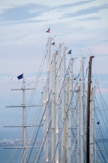 PALMA, MAJORCA - JUNE 16TH:  The masts of fifty-two of the worlds largest and most expensive sailing superyachts have gathered in Majorca for The Superyacht Cup Ulysse Nardin 2007, including three days of sailing and social events.