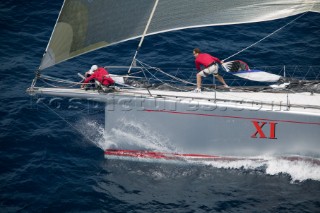 PALMA, MAJORCA - JUNE 17TH:  The 30m canting keel maxi yacht Wild Oats XI owned by Bob Oatley sailing on Fortis Day of the Superyacht Cup Ulysse Nardin on June 17th 2007. Fifty-two of the worlds largest and most expensive sailing superyachts have gathered in Majorca for three days of sailing and social events. Wild Oats won the first day prevailing in the light winds.