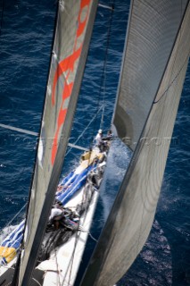 PALMA, MAJORCA - JUNE 17TH:  The foredeck crew prepare the sails on the 30m canting keel maxi Alfa Romeo sailing on the Fortis Day of the Superyacht Cup Ulysse Nardin on June 17th 2007. Fifty-two of the worlds largest and most expensive sailing superyachts have gathered in Majorca for three days of sailing and social events.