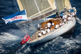 PALMA, MAJORCA - JUNE 17TH:  The J-Class yacht Ranger sailing on a reach at speed on Fortis Day of the Superyacht Cup Ulysse Nardin on June 17th 2007. Fifty-two of the worlds largest and most expensive sailing superyachts have gathered in Majorca for three days of sailing and social events.