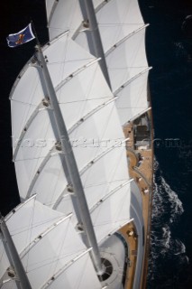 PALMA, MAJORCA - JUNE 17TH:  The contemporary masts and sails of the largest yacht Maltese Falcon (288ft) sailing on the Fortis Day of the Superyacht Cup Ulysse Nardin on June 17th 2007. Fifty-two of the worlds largest and most expensive sailing superyachts have gathered in Majorca for three days of sailing and social events.