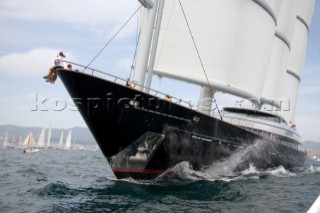 PALMA, MAJORCA - JUNE 17TH:  VIP guests sailing onboard Maltese Falcon owned by Tom Perkins on Fortis Day of the Superyacht Cup Ulysse Nardin on June 17th 2007. Fifty-two of the worlds largest and most expensive sailing superyachts have gathered in Majorca for The Superyacht Cup Ulysse Nardin 2007, including three days of sailing and social events.