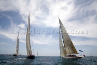 PALMA, MAJORCA - JUNE 17TH:  The giant 38.8m J-Class yacht Valsheda sailing on the first day of the Superyacht Cup Ulysse Nardin in the light winds off Palma on June 17th 2007. Fifty-two of the worlds largest and most expensive sailing superyachts have gathered in Majorca for The Superyacht Cup Ulysse Nardin 2007, including three days of sailing and social events.