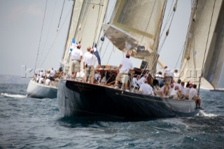 PALMA, MAJORCA - JUNE 17TH:  The giant 38.8m J-Class yacht Valsheda sailing on the first day of the Superyacht Cup Ulysse Nardin in the light winds off Palma on June 17th 2007. Fifty-two of the worlds largest and most expensive sailing superyachts have gathered in Majorca for The Superyacht Cup Ulysse Nardin 2007, including three days of sailing and social events.