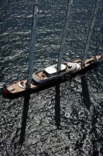 PALMA, MAJORCA - JUNE 17TH:  The contemporary masts and sails of the largest yacht Maltese Falcon (288ft) sailing on the Fortis Day of the Superyacht Cup Ulysse Nardin on June 17th 2007. Fifty-two of the worlds largest and most expensive sailing superyachts have gathered in Majorca for three days of sailing and social events.