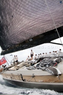 PALMA, MAJORCA - JUNE 18TH:  The young son of the owner of Ghost takes the helm whilst sailing on Astilleros di Majorca Day of the Superyacht Cup Ulysse Nardin on June 18th 2007. Fifty-two of the worlds largest and most expensive sailing superyachts have gathered in Majorca for The Superyacht Cup Ulysse Nardin 2007, including three days of sailing and social events.