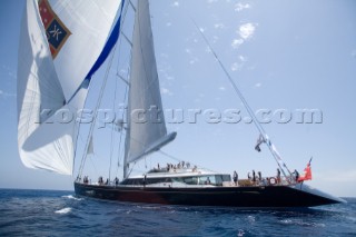 PALMA, MAJORCA - JUNE 19TH:  The 52m Kokomo sailing under spinnaker on New Zealand Millenium Day of the Superyacht Cup Ulysse Nardin on June 19th 2007. Fifty-two of the worlds largest and most expensive sailing superyachts have gathered in Majorca for The Superyacht Cup Ulysse Nardin 2007, including three days of sailing and social events.