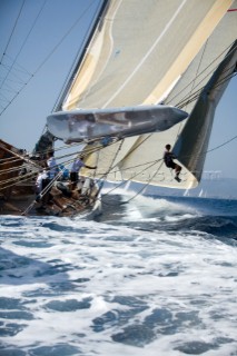 PALMA, MAJORCA - JUNE 19TH:  The bowman adjusts the genoa sheet onboard Ranger sailing on New Zealand Millenium Day of the Superyacht Cup Ulysse Nardin on June 19th 2007. Fifty-two of the worlds largest and most expensive sailing superyachts have gathered in Majorca for The Superyacht Cup Ulysse Nardin 2007, including three days of sailing and social events.