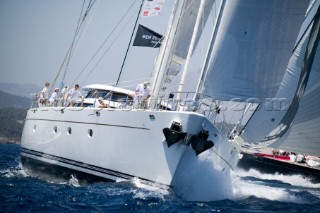 PALMA, MAJORCA - JUNE 19TH:  The 44m yacht Timoneer sailing on New Zealand Millenium Day of the Superyacht Cup Ulysse Nardin on June 19th 2007. Fifty-two of the worlds largest and most expensive sailing superyachts have gathered in Majorca for The Superyacht Cup Ulysse Nardin 2007, including three days of sailing and social events.