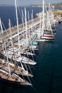 PALMA, MAJORCA - JUNE 19TH:  The view of the fleet from the top of the 200ft masts of Maltese Falcon on New Zealand Millenium Day of the Superyacht Cup Ulysse Nardin on June 19th 2007. Fifty-two of the worlds largest and most expensive sailing superyachts have gathered in Majorca for The Superyacht Cup Ulysse Nardin 2007, including three days of sailing and social events.