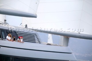 VIP guests sailing with owner Tom Perkins onboard Maltese Falcon on Fortis Day of The Superyacht Cup Ulysse Nardin 2007