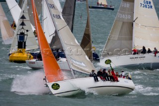 COWES, ENGLAND - August 13th: The fleet of nearly 300 racing yachts leaves Cowes on the Isle of Wight to begin the 605 mile Rolex Fastnet Race on August 13th 2007. The yachts race to the Fastnet Rock off southern Ireland and back to the finish in Plymouth, England.