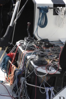 COWES, ENGLAND - August 13th: The ropes, winches and deck gear onboard the brand new Open 60 Hugo Boss  Rolex Fastnet Race 2007