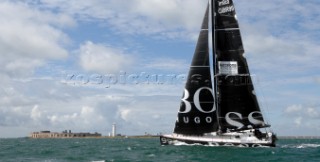 COWES, ENGLAND - August 13th: Alex Thompson and Andrew Cape on the Open 60 Hugo Boss (UK)  Rolex Fastnet Race 2007