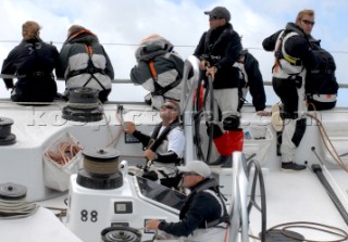 COWES, ENGLAND - August 13th: The crew of the super maxi ICAP Leopard (UK) Rolex Fastnet Race 2007