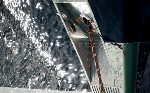 Anchor chain and bow of a superyacht