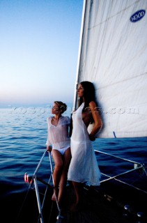 Topless woman on a boat