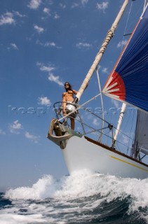 Topless woman on a boat