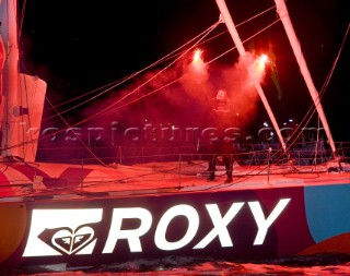 2008 VENDEE GLOBE.Finish. Solo round the world sailing race non stop without assistance (24840 NM). Sam Davies (GBR) third on Open 60 monohull ROXY.