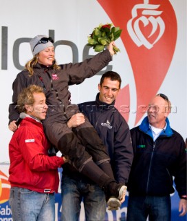 2008 VENDEE GLOBE.Finish. Solo round the world sailing race non stop without assistance (24840 NM). Sam Davies (GBR) third on Open 60 monohull ROXY.