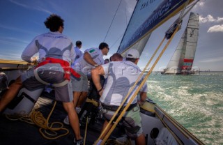 Auckland, 29 01 2009. Louis Vuitton Pacific Series. Practice Day. Damiani Italia Challenge on board and Team Shosholoza.