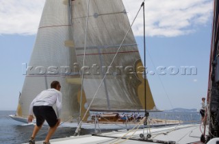 PALMA, MAJORCA - June 12th: Onboard the 42m maxi yacht Senso One during the Fortis Race of The Superyacht Cup 2008 in Palma, Majorca. The Superyacht Cup, presented by Ulysse Nardin, brings together some of the worlds largest and most expensive superyachts for sailing and social activities in both the Mediterranean and Caribbean.