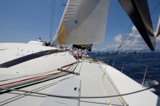 PALMA, MAJORCA - June 12th: Onboard the 42m maxi yacht Senso One during the Fortis Race of The Superyacht Cup 2008 in Palma, Majorca. The Superyacht Cup, presented by Ulysse Nardin, brings together some of the worlds largest and most expensive superyachts for sailing and social activities in both the Mediterranean and Caribbean.