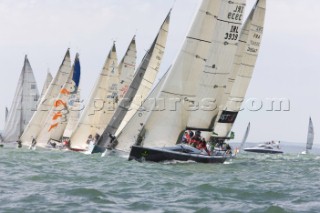 COWES, UK - July 1st: In ideal racing conditions the English Teams fight back on Day 2 of the Rolex Commodores Cup held in Cowes, Isle of Wight, to take the overall lead from the French Blue Team who presently hold second place. The Rolex Commodores Cup is held biannually in the UK and is the premier team racing event in the UK for big racing yachts. It is run by the Royal Ocean Racing Club. (Photo by Mike Jones/kospictures.com).