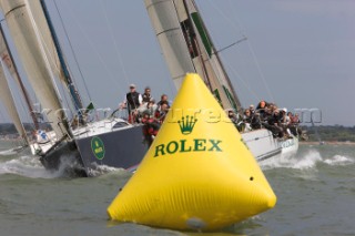 COWES, UK - July 1st: In ideal racing conditions the English Teams fight back on Day 2 of the Rolex Commodores Cup held in Cowes, Isle of Wight, to take the overall lead from the French Blue Team who presently hold second place. The Rolex Commodores Cup is held biannually in the UK and is the premier team racing event in the UK for big racing yachts. It is run by the Royal Ocean Racing Club. (Photo by Mike Jones/kospictures.com).