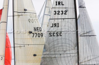 COWES, UK - July 1st: In ideal racing conditions the English Teams fight back on Day 2 of the Rolex Commodores Cup held in Cowes, Isle of Wight, to take the overall lead from the French Blue Team who presently hold second place. The Rolex Commodores Cup is held biannually in the UK and is the premier team racing event in the UK for big racing yachts. It is run by the Royal Ocean Racing Club. (Photo by Mike Jones/kospictures.com).