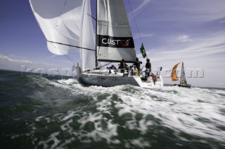 COWES, UK - June 30th: The French Beneteau First 45 yacht LADY COURRIER owned by Mr Trentesaux wins Class 1 and moves the French Blue Team into first place overall by half a point. The Rolex Commodores Cup is held biannually in the UK and is the premier team racing event in the UK for big racing yachts. It is run by the Royal Ocean Racing Club. (Photo by Mike Jones/kospictures.com).