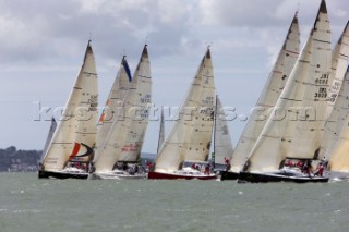 COWES, UK - July 4th: On Day 5 of the Rolex Commodores Cup in Cowes, Isle of Wight, the British Team GBR Red extend to a 10 point lead over the French Blue Team. The Rolex Commodores Cup is a biannual team event for big racing yachts representing countries around the world.