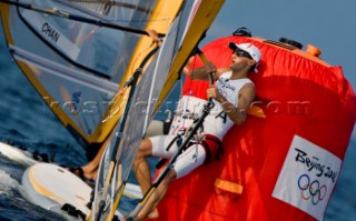 XIXX Olympic Games. Qindao (CHN) - Aug.8th -24th, 2008. 12nd August. RS:X Windsurfer Men - France - Julien Bontemps.