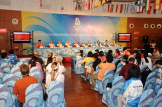 Press Conference. Medal ceremony with Sarah Ayton, Sarah Webb and Pippa Wilson Gold medal in the Yngling Class