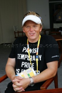 Qingdao, China, 20080807: 2008 OLYMPICS - press meeting with the number one ranked Dane, Jonas Hoegh-Christensen, who claims he can win the Gold Medal. His way to do it is a new and stiffer mast.  (No sale to Denmark)