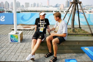 Qingdao, China, 20080807: 2008 OLYMPICS - press meeting with the number one ranked Dane, Jonas Hoegh-Christensen, who claims he can win the Gold Medal. His way to do it is a new and stiffer mast.  (No sale to Denmark)