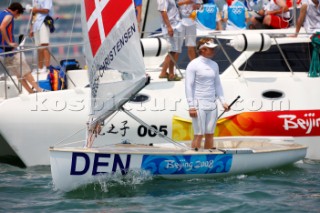 Qingdao, China, 20080807: 2008 OLYMPICS - Practice Race at Olympic Sailing Regatta before the real deal begins on Saturday. Ranked as number one in the world Jonas Hoegh-Christensen (DEN) is one of the favourites to take gold in the Finn Class.  (No sale to Denmark)