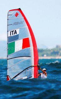 Qingdao, China, 20080811: 2008 OLYMPICS - third day of racing in the Olympic Sailing Event. Alessandra Sensini (ITA) -  RS:X Class.  (no sale to Denmark)