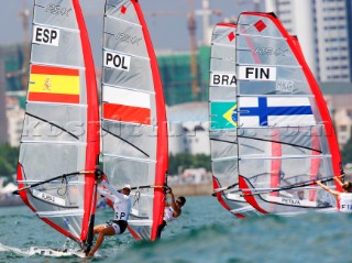 Qingdao, China, 20080811: 2008 OLYMPICS - third day of racing in the Olympic Sailing Event. Marina Alabau (ESP) -  RS:X Class.  (no sale to Denmark)