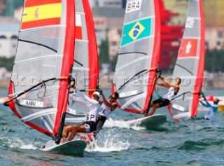 Qingdao, China, 20080811: 2008 OLYMPICS - third day of racing in the Olympic Sailing Event. Marina Alabau (ESP) -  RS:X Class.  (no sale to Denmark)